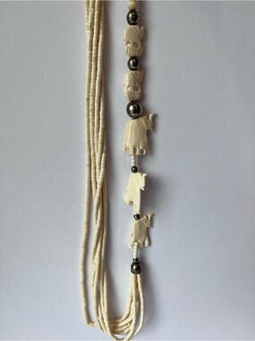 Vintage African Elephants Carved Bone Necklace 6 Strands